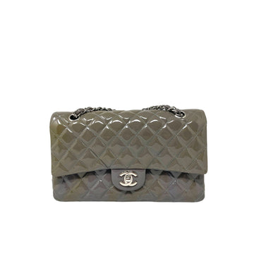 CHANEL Chanel Classic Patent Medium Double Flap Bag - Grey