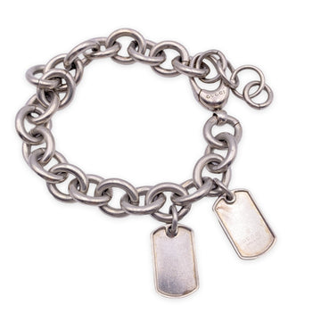 GUCCI Sterling Silver 925 Rolo Chain Bracelet With Two Dog Tags