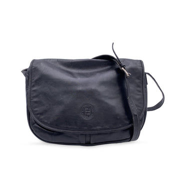 FENDI Vintage Black Leather Messenger Shoulder Bag