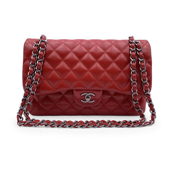 CHANEL Red Quilted Jumbo Timeless Classic Shoulder Bag 30 Cm