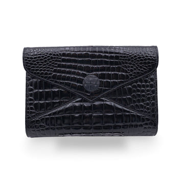 YVES SAINT LAURENT Vintage Embossed Black Patent Leather Clutch Bag