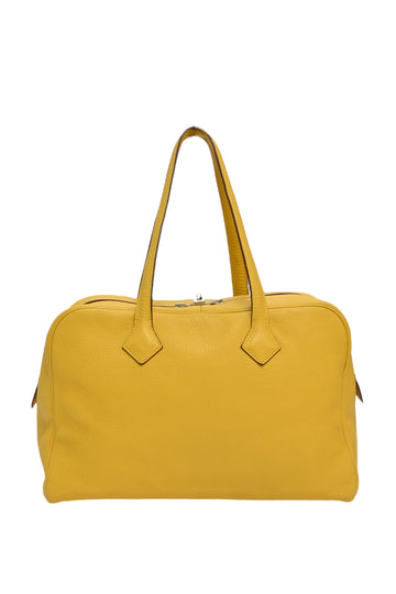 HERMeS Yellow Clemence leather Victoria II top handle bag