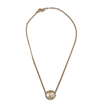 CHRISTIAN DIOR Gold Metal Dior Oval Logo Rhinestones Necklace