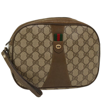 GUCCI GG Canvas Web Sherry Line Clutch Bag PVC Leather Beige Red Auth ep1269