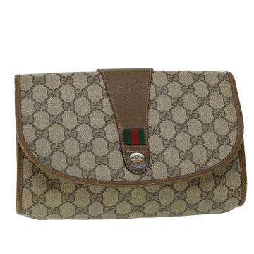 GUCCI GG Canvas Web Sherry Line Clutch Bag PVC Leather Beige Red Auth ep1418