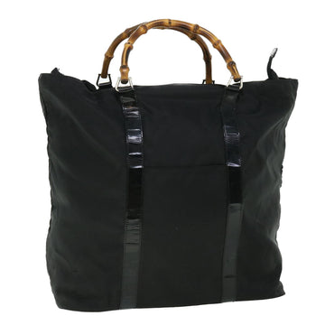 GUCCI Bamboo Hand Bag Nylon Black Brown Auth ep1455