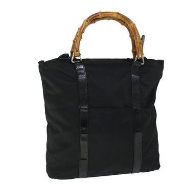 GUCCI Bamboo Hand Bag Nylon Black Auth ep1568