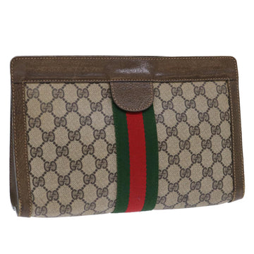 GUCCI GG Canvas Web Sherry Line Clutch Bag PVC Leather Beige Red Auth ep1571