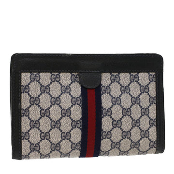 GUCCI GG Canvas Sherry Line Clutch Bag Gray Red Navy 04 014 2125 23 Auth ep1574
