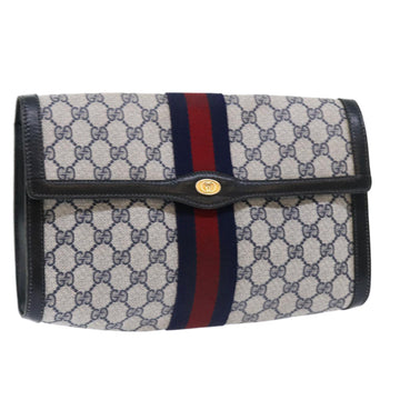 GUCCI GG Canvas Sherry Line Clutch Bag Gray Red Navy 07 014 3087 Auth ep1579