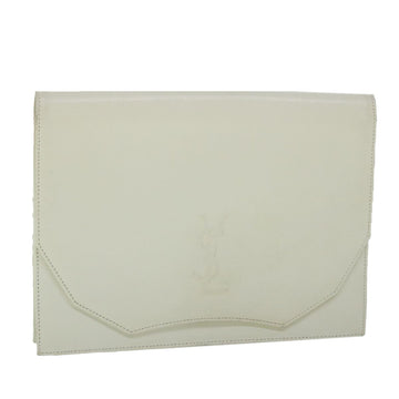 SAINT LAURENT Clutch Bag Leather White Auth ep1580