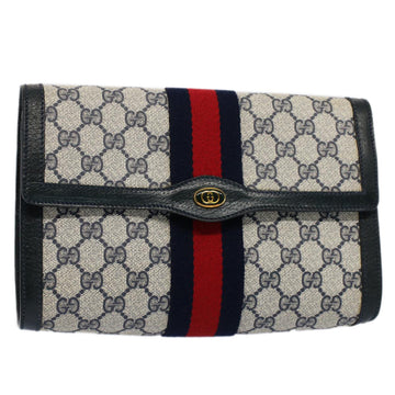 GUCCI GG Canvas Sherry Line Clutch Bag Gray Red Navy 89 01 006 Auth ep1654