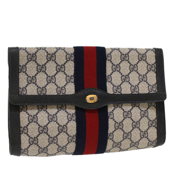 GUCCI GG Canvas Sherry Line Clutch Bag Gray Red Navy 89 01 006 Auth ep1673