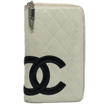 CHANEL Cambon Line Long Wallet Leather White CC Auth ep1750