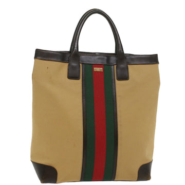 GUCCI Web Sherry Line Hand Bag Canvas Beige Red Green 002 1121 Auth ep1825