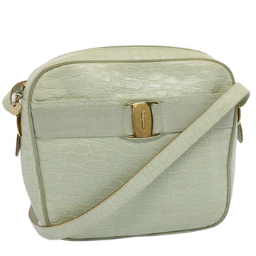 SALVATORE FERRAGAMO Shoulder Bag Leather Gray Green Auth ep1837