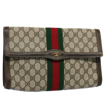 GUCCI GG Canvas Web Sherry Line Clutch Bag Beige Red 41 014 3087 30 Auth ep1883