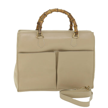 GUCCI Bamboo Hand Bag Leather 2way Beige 002 2855 0322 0 Auth ep2294