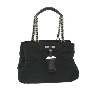 PRADA Chain Shoulder Bag Nylon Black Auth ep2330
