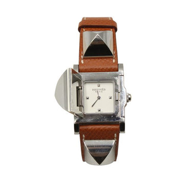 HERMeS Medor Steel Barenia Leather Wrist Watch