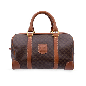CELINE Vintage Brown Macadam Canvas Handbag Boston Bag