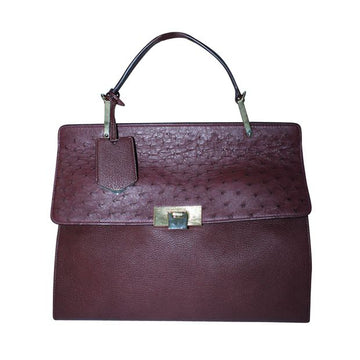 BALENCIAGA Burgundy Ostrich Leather Handbag