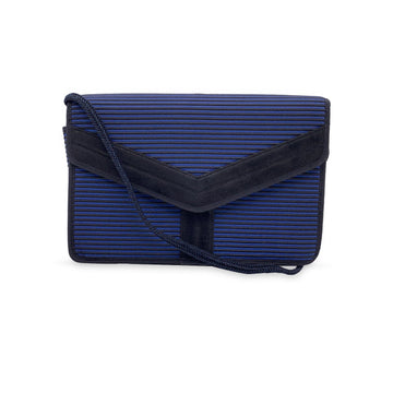 YVES SAINT LAURENT Vintage Blue And Black Ribbed Shoulder Bag