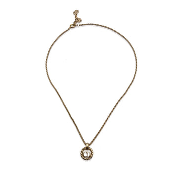 CHRISTIAN DIOR Gold Metal Small Cd Logo Round Pendant Chain Necklace
