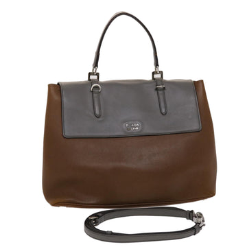 PRADA Hand Bag Leather 2way Brown Auth fm2539