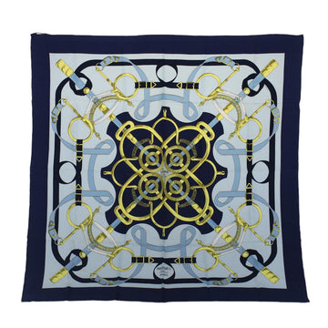 HERMES Carre 90 Eperon d'or Tellier Scarf Silk Blue Auth fm2641