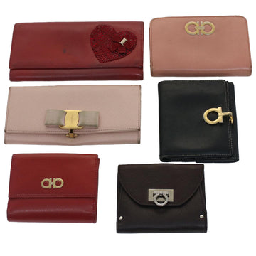 SALVATORE FERRAGAMO Gancini Wallet Leather 6Set Pink Red Brown Auth fm2644