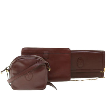 CARTIER Clutch Bag Shoulder Bag Leather 3Set Wine Red Auth fm2646