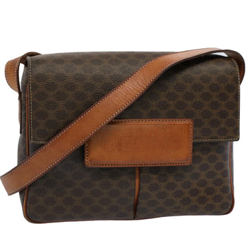 CELINE Macadam Canvas Shoulder Bag PVC Leather Brown Auth fm2799