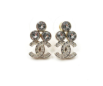 CHANEL Brand New Gold 3 Round Crystal CC Small Piercing Earrings