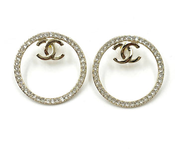 CHANEL Brand New Gold CC Large Crystal Ring Piercing Earrings
