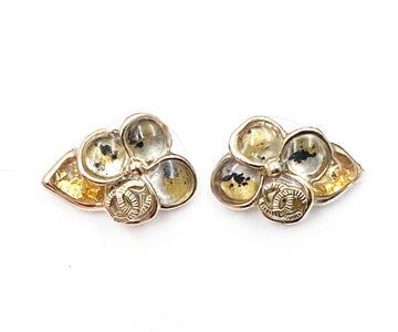 CHANEL Gold CC Flower Dangle Piercing Earrings