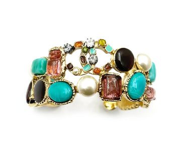CHANEL Gold CC Gemstone Cuff Bangle Bracelet