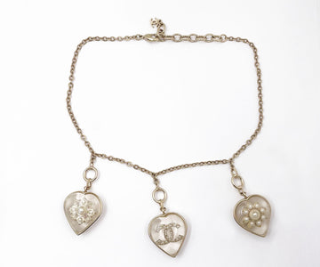 CHANEL Gold CC Flower Heart Charm Necklace