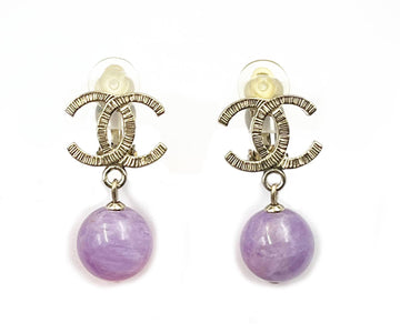 CHANEL Gold CC Lavender Stone Clip on Earrings