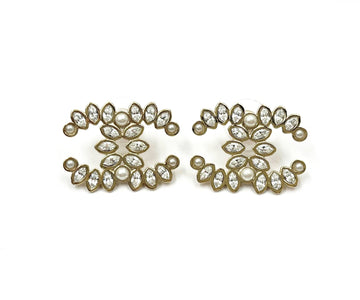 CHANEL Gold CC Marquise Crystal Large Piercing Earrings