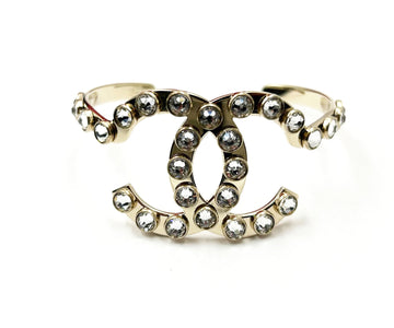 CHANEL Gold CC Solitaire Crystal Cuff Bracelet