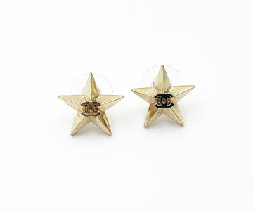 CHANEL Gold CC Star Piercing Earrings