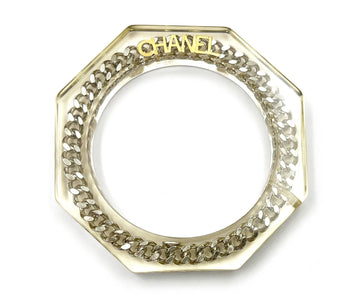 CHANEL Gold Silver Chain Resin Cuff Bangle Bracelet