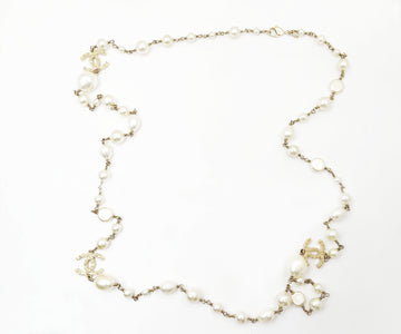 CHANEL Gold Textured CC Faux Baroque Pearl Necklace
