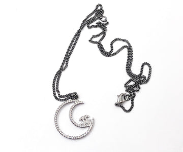 CHANEL Grey CC Moon Crystal Pendant Necklace