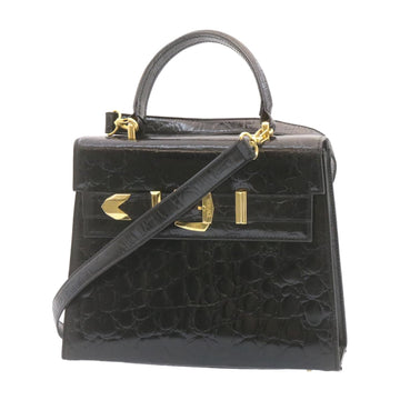 GIANNI VERSACE Shoulder Hand Bag 2Way Leather Black Auth am1133g