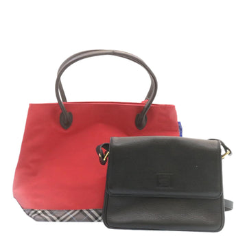 BURBERRY Shoulder Bag Nylon Leather 2Set Red Black Auth am1868g