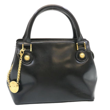 GIANNI VERSACE Sunface Hand Bag Leather Black Auth am1942g