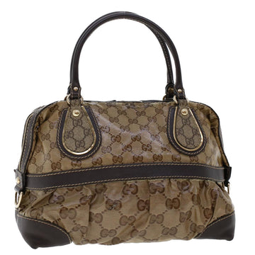 GUCCI GG Canvas Hand Bag Coated Canvas Beige Dark Brown 223962 Auth hk739