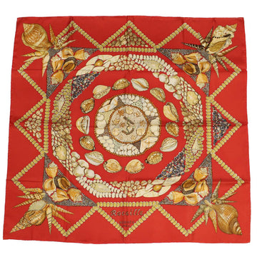 HERMES Carre 90 Rocaille Scarf Silk Red Auth hk761